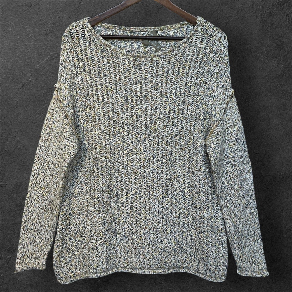 Naturals d&co Womens Open Knit Space Dye Sweater Multi Color Cotton Blend Medium